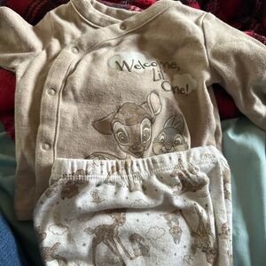 Disney Cream Baby Outfit with Green Logo